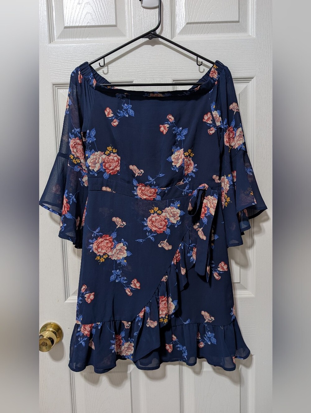 Xhilaration Size Small Floral Navy Wrap Dress with Ruffle Hem